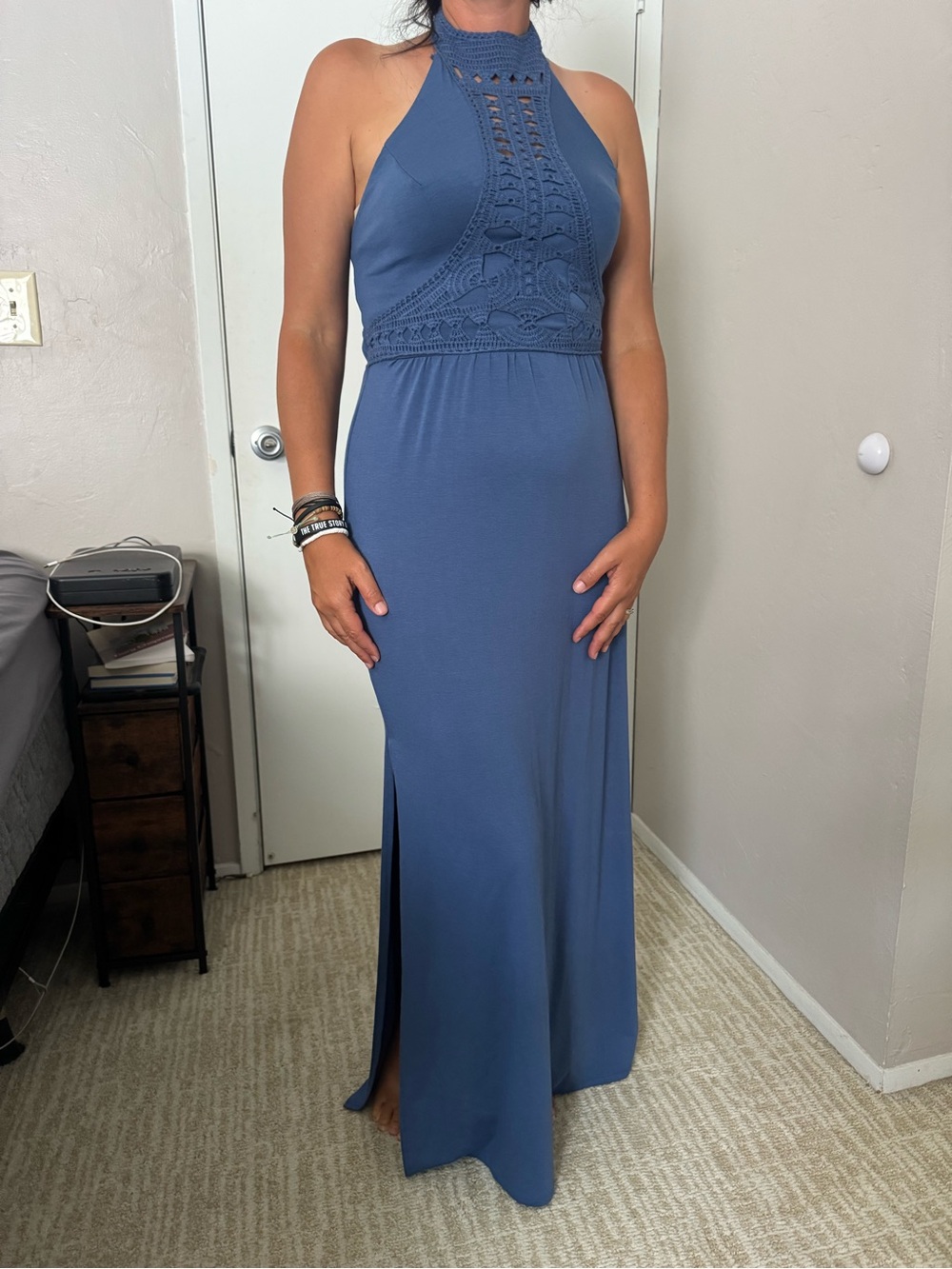Blue Crochet Halter Maxi Dress - Brand Unspecified